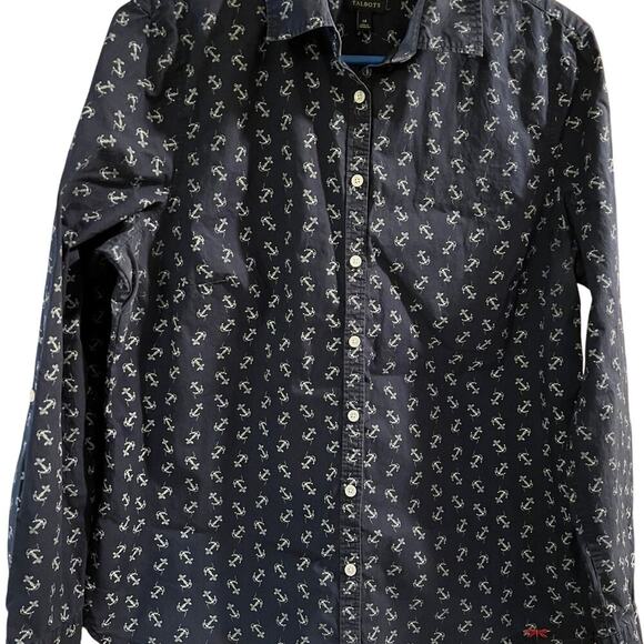 TALBOTS long sleeve shirt, navy anchor print, women's size 14 - Picture 2 of 10